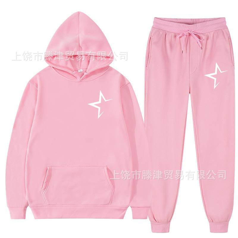 

Women s Novel Star Printed Hooded Sweatshirt Set Loose Niche Pullover Fashionable Top Pants M