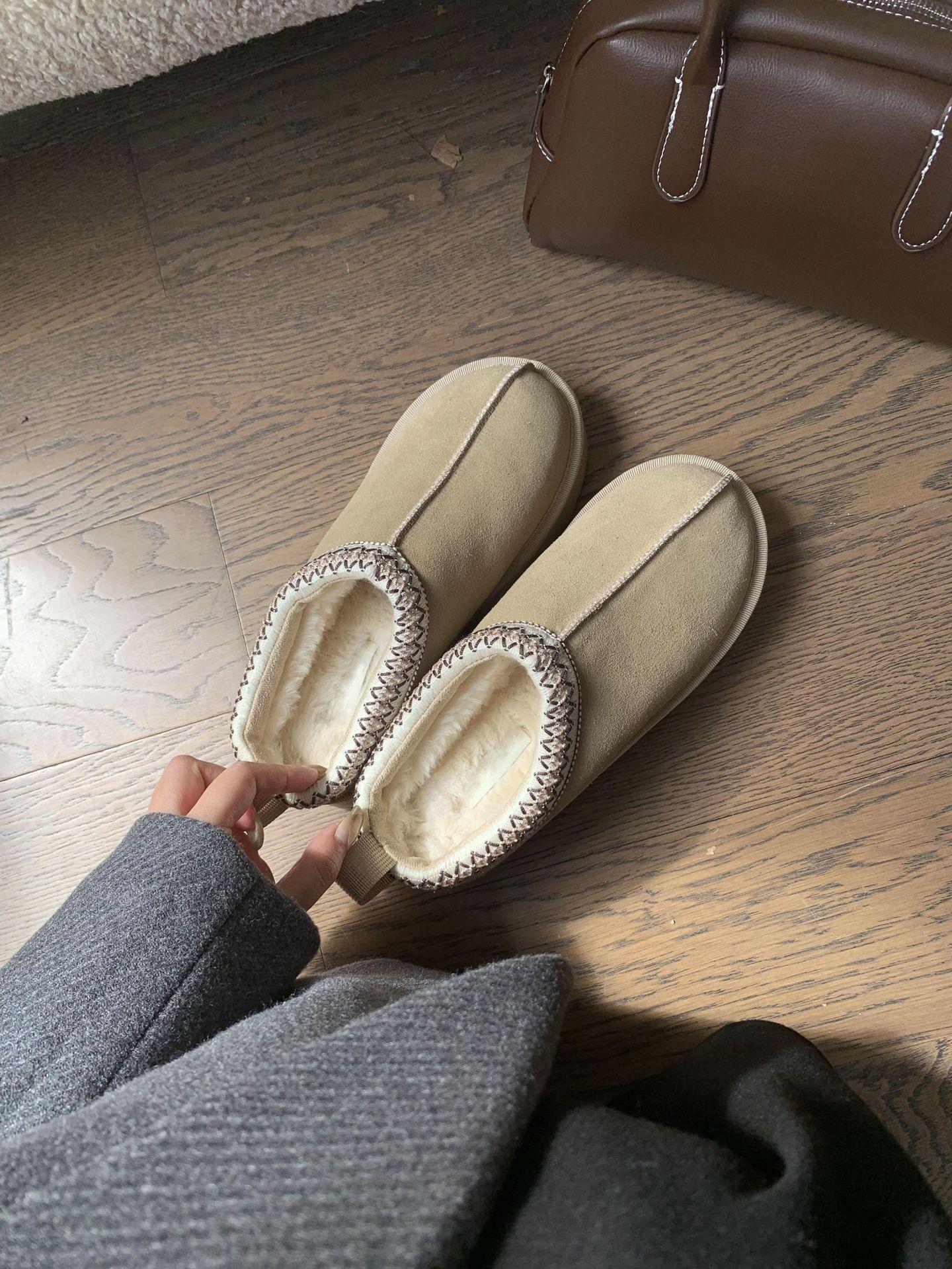

Grape mother piled thickened cotton shoes fashionable thick-soled fluffy shoes piled warm Korean version snow boots cotton slippers winter 35