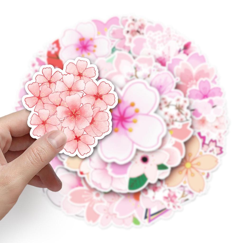 50 Sakura Waterproof Stickers for Luggage and Laptops
