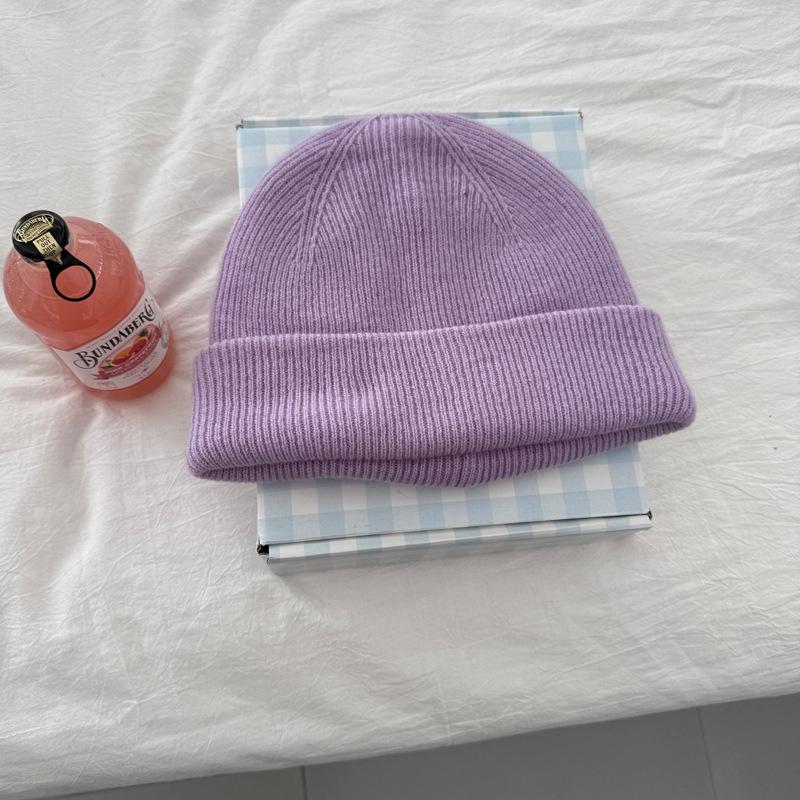 Women s Pure Wool Knit Hat - Retro Solid Color for Autumn/Winter One Size