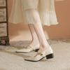Sharp Pointed Pumps Women's Spring Autumn Thick Heeled Leather Shoes with A Mid Heel Shallow Mouth Versatile Short Pumps Women
