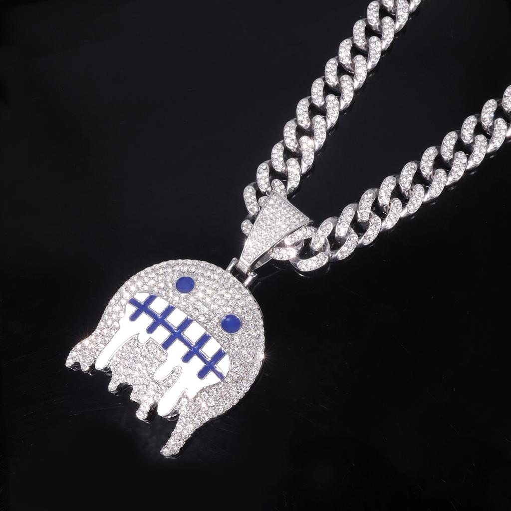 European American Hip Hop Jewelry Ice Face Enamel Emoji Pendant Men Hipster Street Rap Full Diamond Cuban Chain Necklace