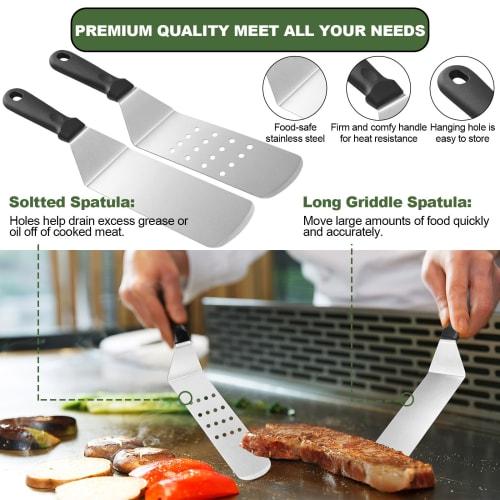 35PCS Griddle Accessories Kit, Flat Top Grill Accessories Set for Blackstone and Camp Chef, Grill Spatula Set with Enlarged Spatulas, Basting Cover, S