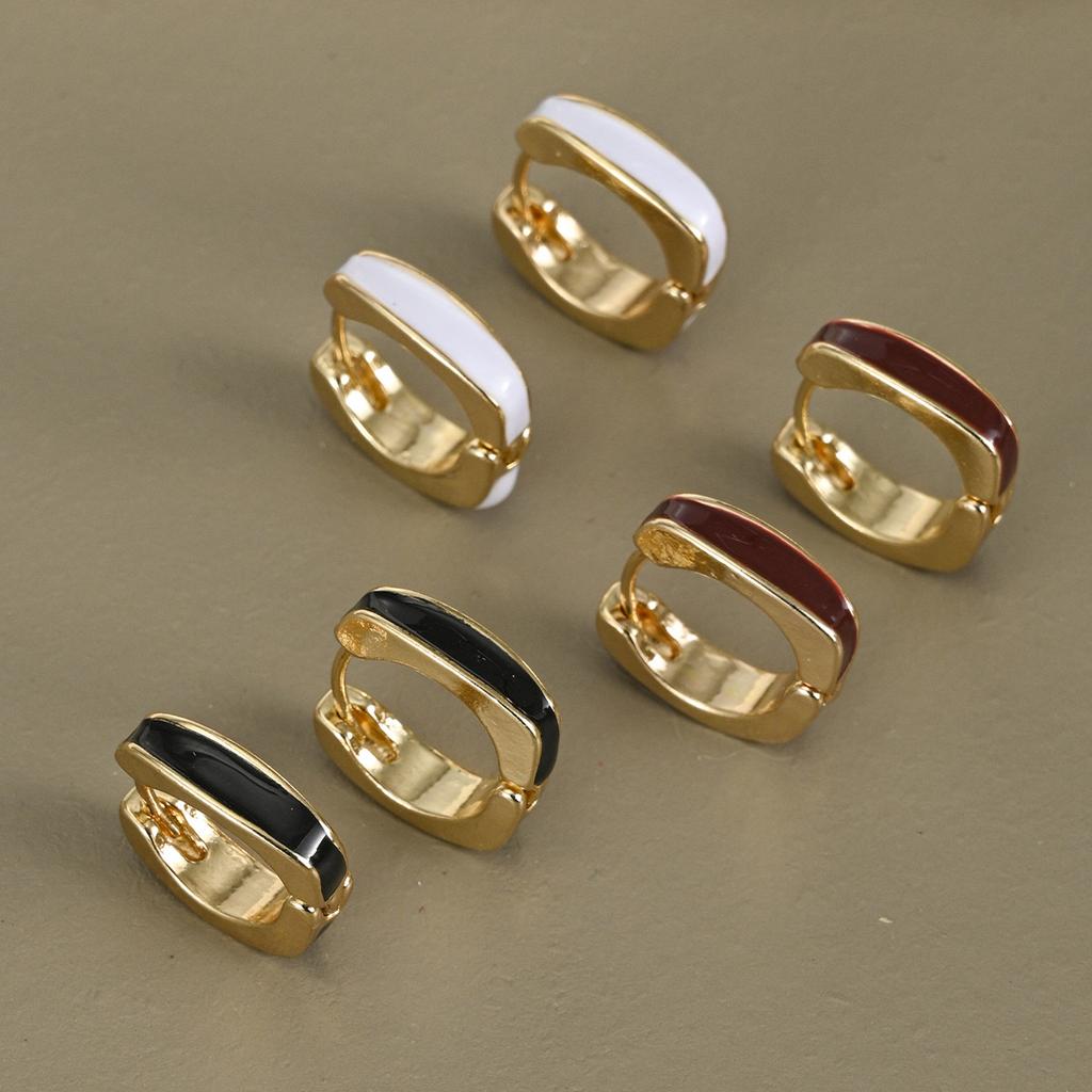 TEMU explosive geometric ear buckle gold enamel square earrings simple and fashionable commuter earrings set