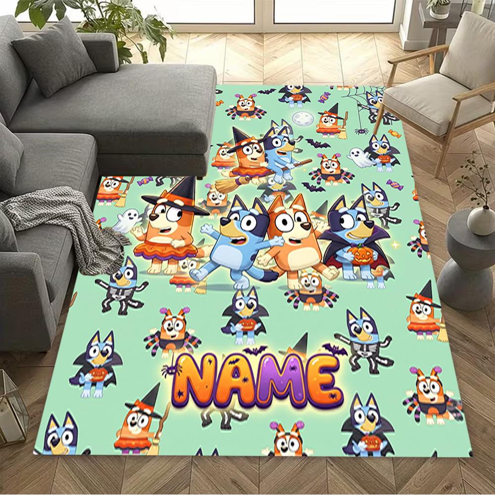 Bluey Friends Adventure Personalized Name Floor Rug Office Rug Design for Game Room Bedrooms Balcony Dormitory Antislip Carpet Decorate Offices