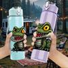 1PC Green Crocodile Wild Animal Pattern 750ml Color Plastic Sports Water Bottle Leakproof Flip Straw Lid Suitable for Sports Office Home Use