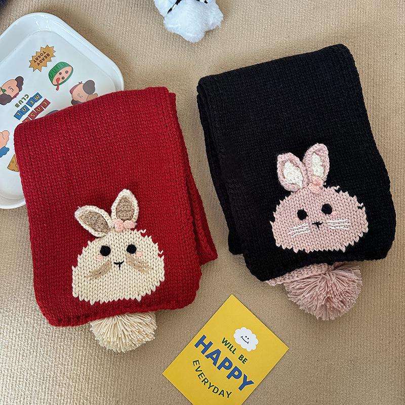 Falling Pool Knitwear: Cute Cartoon Rabbit Scarf, Women's Warm Winter Wool Neck Warmer.