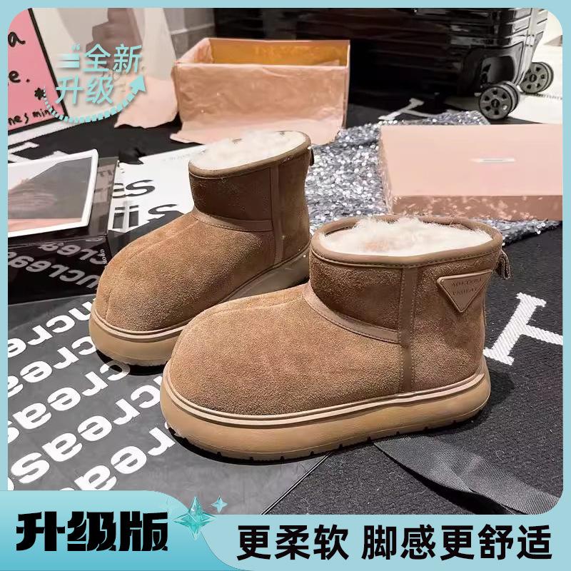 European Station Winter New Kapibara Matte Leather Thickened Snow Cotton Boots Bread Shoes Small Women's Shoes