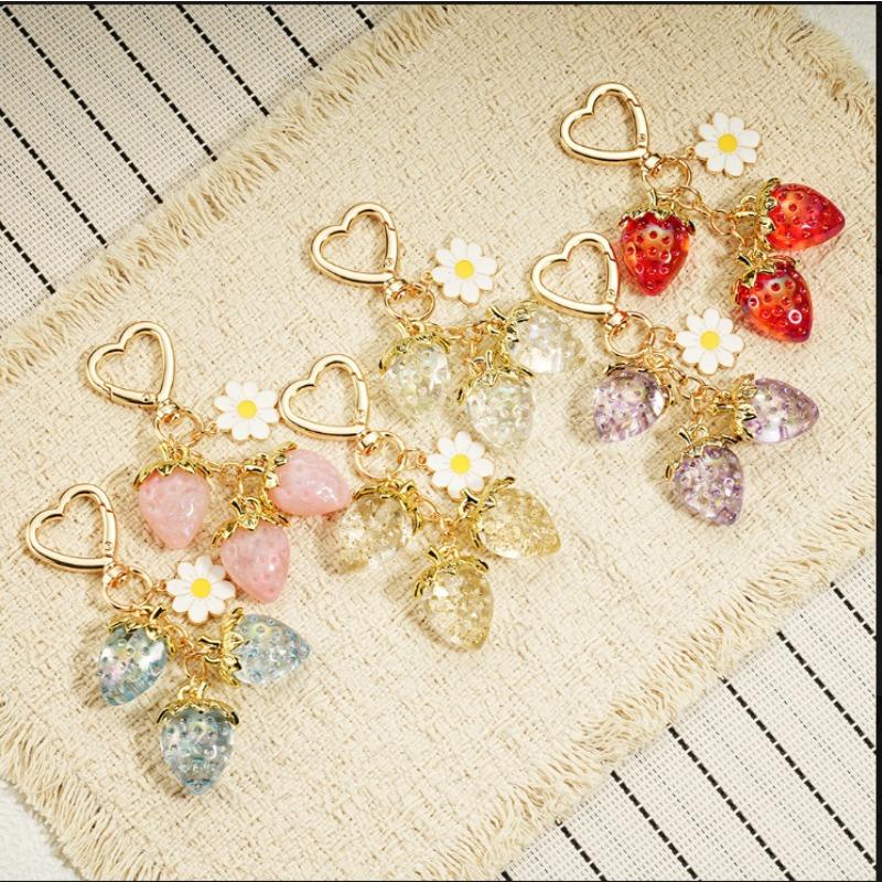 Sweet and Cute Semi-Transparent Strawberry Flower -Shaped Bag Charm Bag Charm
