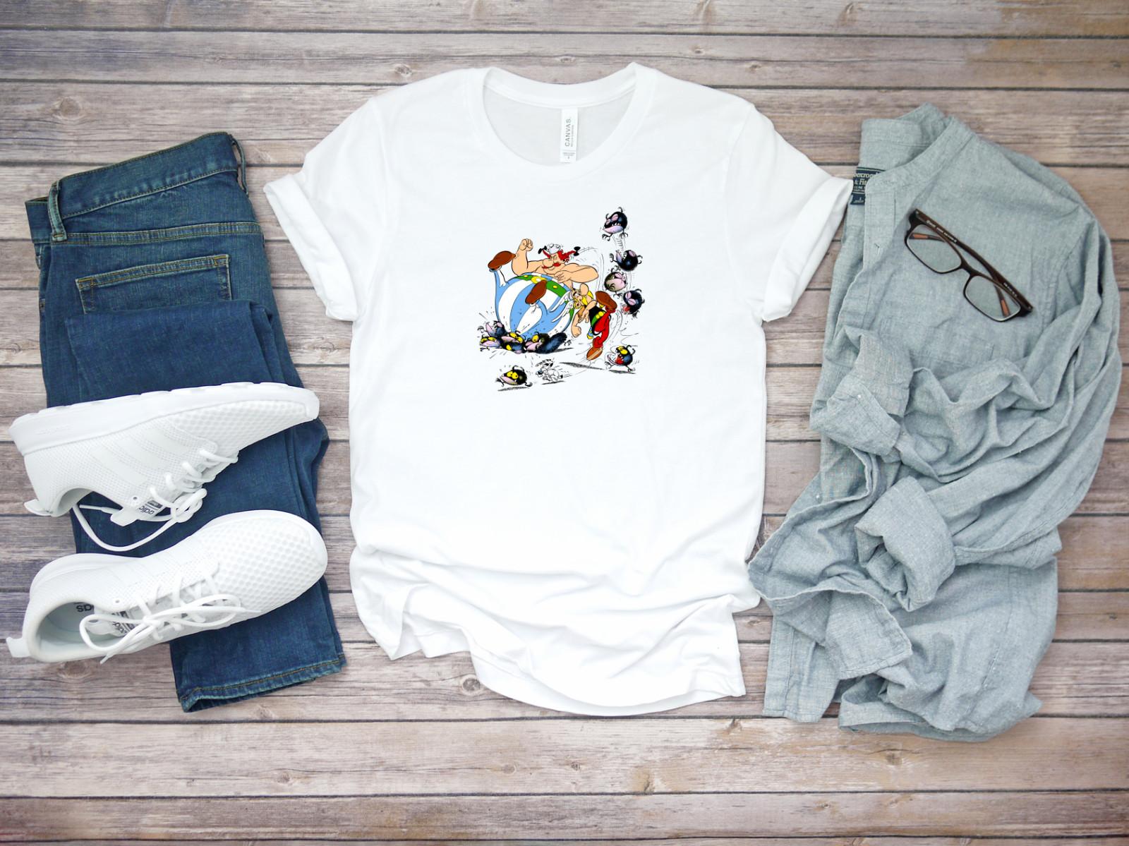 Asterix and Obelix Funny Characters Short Sleeve White Men T-shirt F176 XL