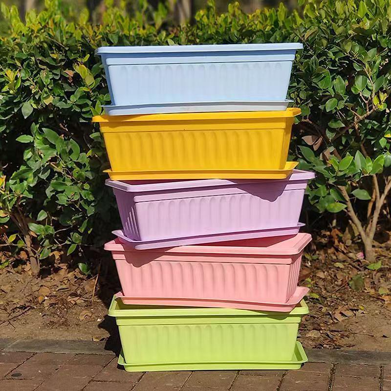 1Set Plastic Vegetable Planters Rectangular Flowerpots For Balcony Indoor Gardening Breathable Plants Pots Garden Tools