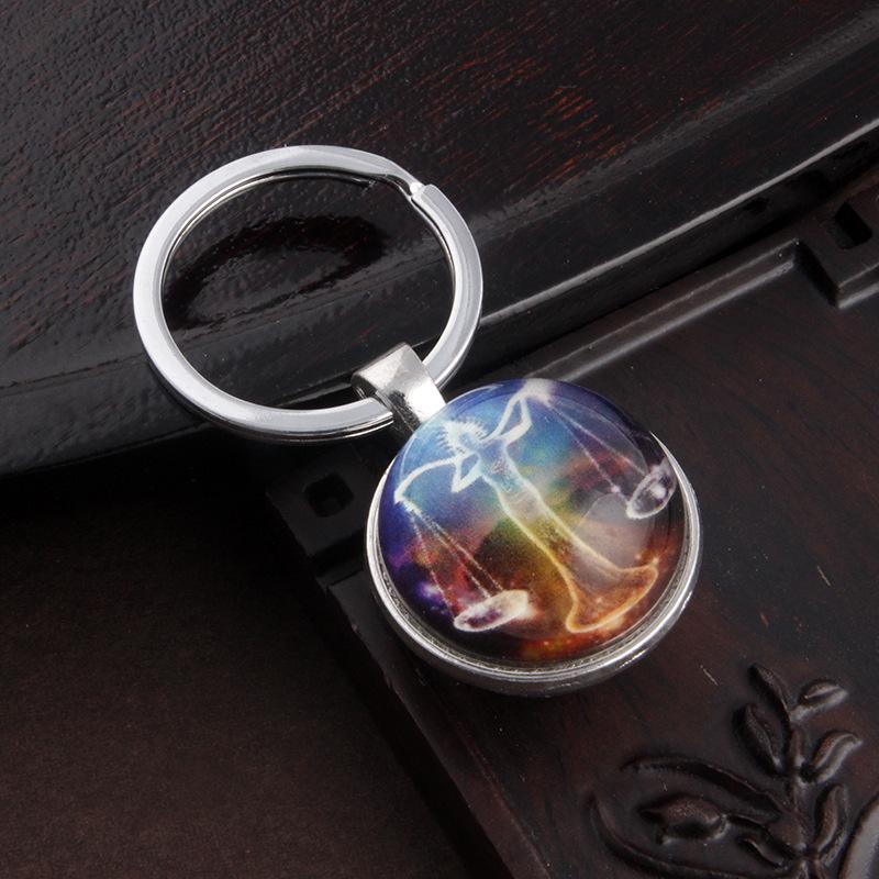 Luminous Scorpio Virgo Crystal Keychain: Double-Sided Glass Pendant Metal Keyring