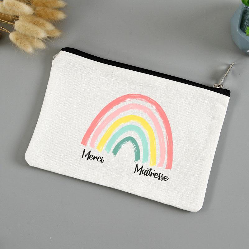 Teacher's Day Gift Thank You Mistress Print Makeup Pouch Zipper Lipstick Storage Women Canvas Cosmetic Bag Teacher Clutch Bag