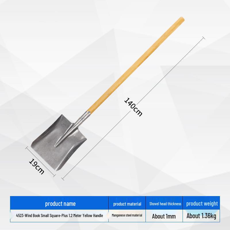 Iron Shovel with Manganese Steel Square Head & Wooden Handle, Natural Color, Large Size for Construction