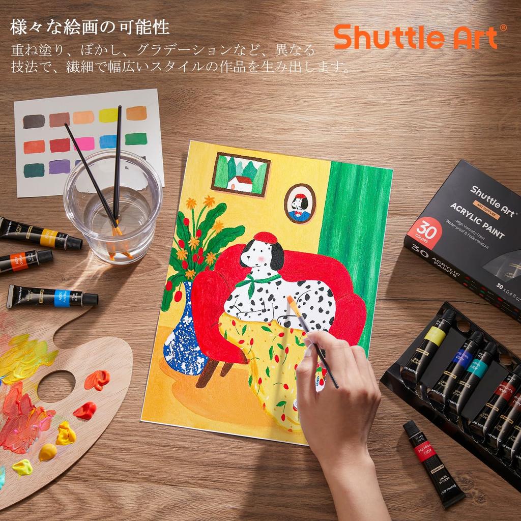 Shuttle Art Acrylic 30 Easy to Brush for Painting on and Coloring Art and Professionals Paints, Colors, Tubes, Durable, Quick-Drying, Waterproof, Use,