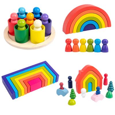 Wooden Toys DIY Assembled House Rainbow Building Blocks Set Children Montessori Early Learning Stacked Balance Educational Toys