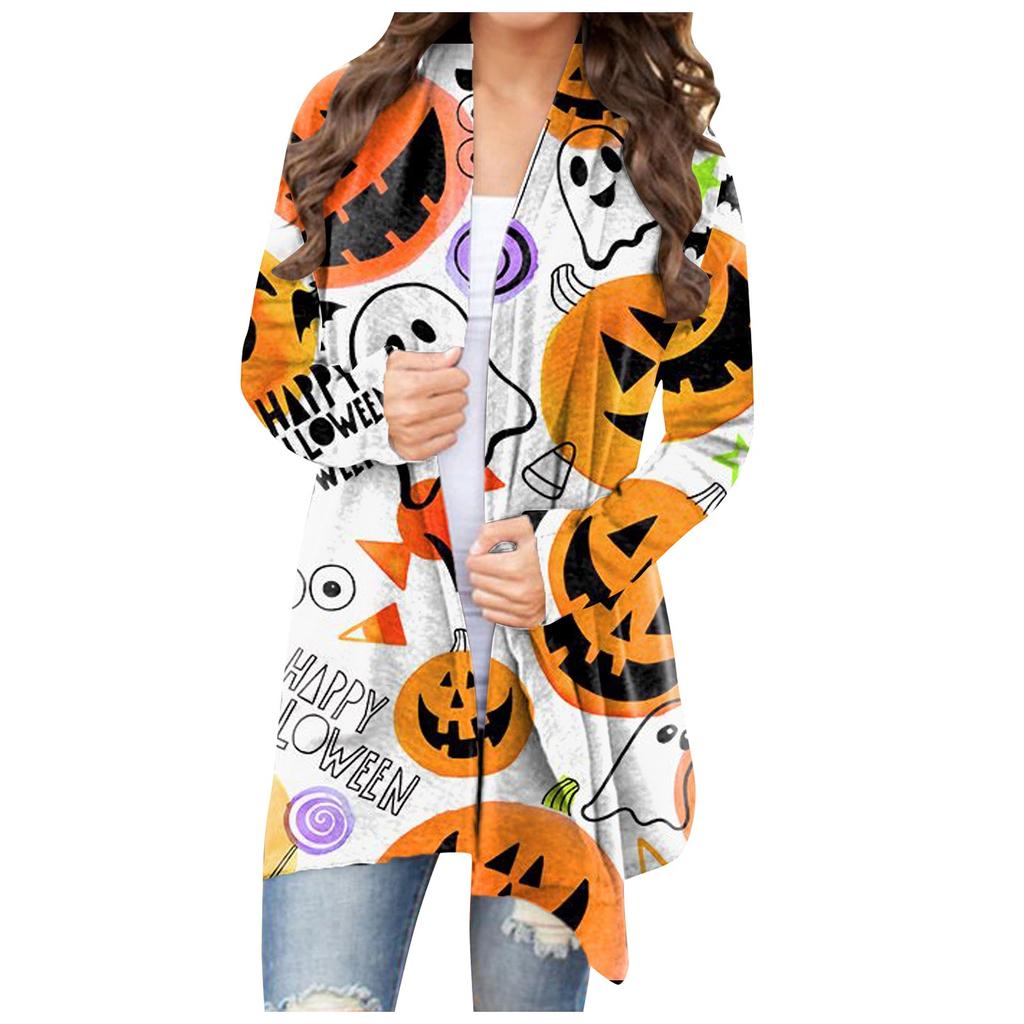Fashion Women's Halloween Animal Cat Print Langermet Cardigan Jacket