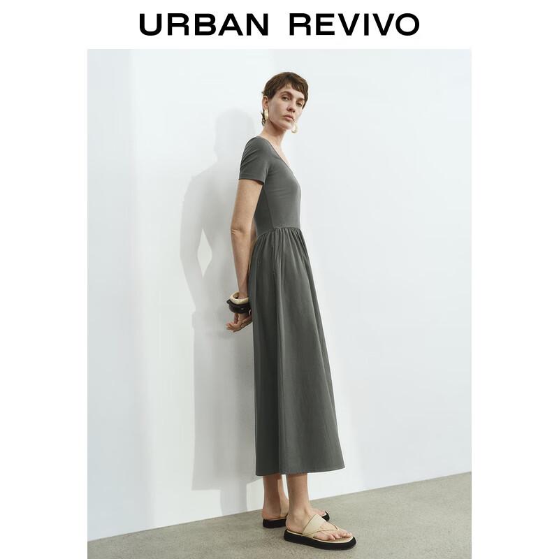 

UR 2025 Spring Casual Spliced A-Line Short Sleeve Dress XL