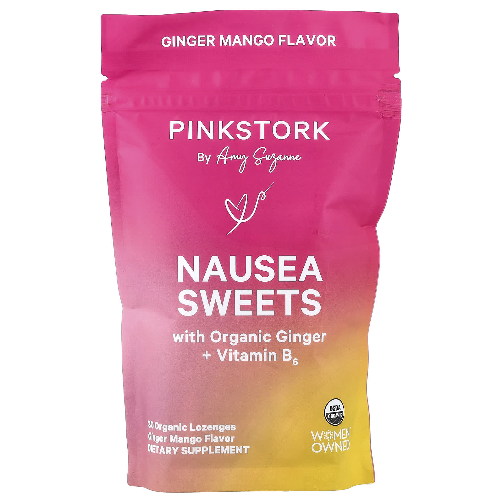 

Pink Stork, Anti-Nausea, Ginger Mango, Organic Lozenges, 30 Tablets