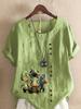 Women's Fashion Dinosaur Print Round Neck Short Sleeve T-shirt Casual Cotton Linen Graphic Shirt Leisure Loose Summer Blouse Tops