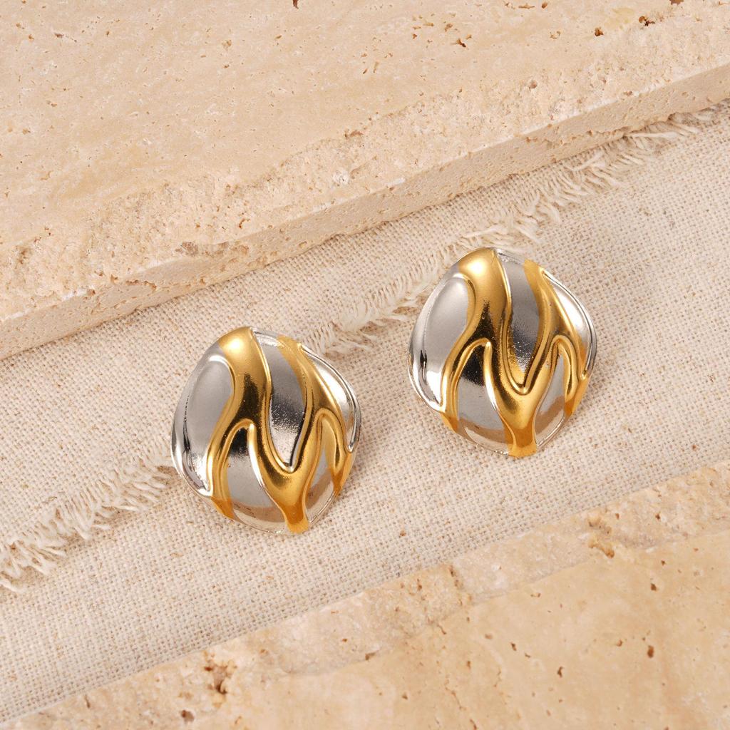 Gold and Silver Stainless Steel Ear Studs with Color Block Design