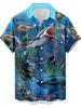 Vintage Men's Hawaiian Shirt 3D Shark Digital Print Casual Beach Vacation Shirt Aloha Style Summer Button- Shirt for Men