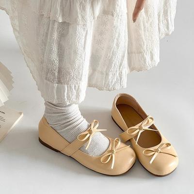 Retro Mary Jane Schuhe mit runder Spitze, neu mit Schleife, kleine Lederschuhe, Student, niedliche Damenschuhe