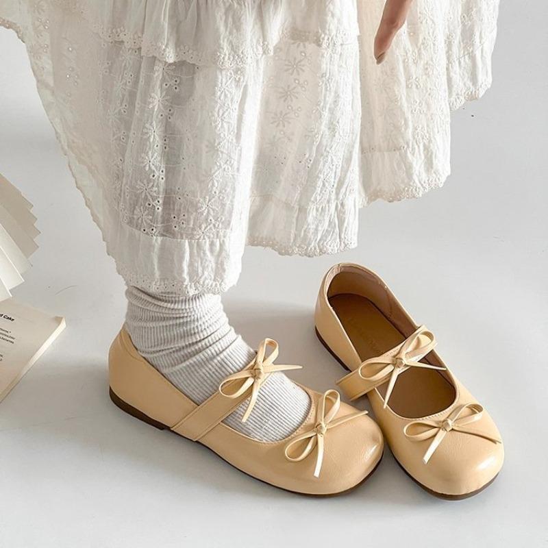 Retro round head Mary Jane shoes new with skirt bow small leather shoes student cute women's shoes
