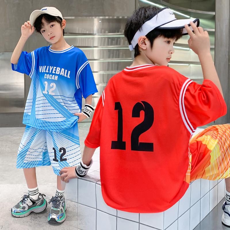 Boys' summer basketball suit set new 2026 medium and large children's summer short sleeved quick drying sports football suit
