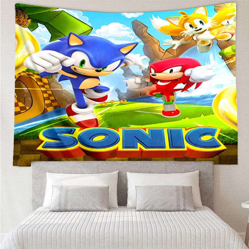 Sonic Print Tapestry, Backdrop, Easy Setup, Ideal for Bedroom, Office & Living Room, with Aesthetic Wall Hanging Decor.