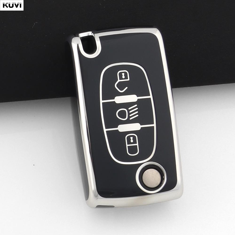 TPU Flip Car Key Case Cover Protector Fob Keychain For Citroen C2 C3 C4 C5 C6 Xsara Berlingo For Peugeot 207 307 308 407 607 807
