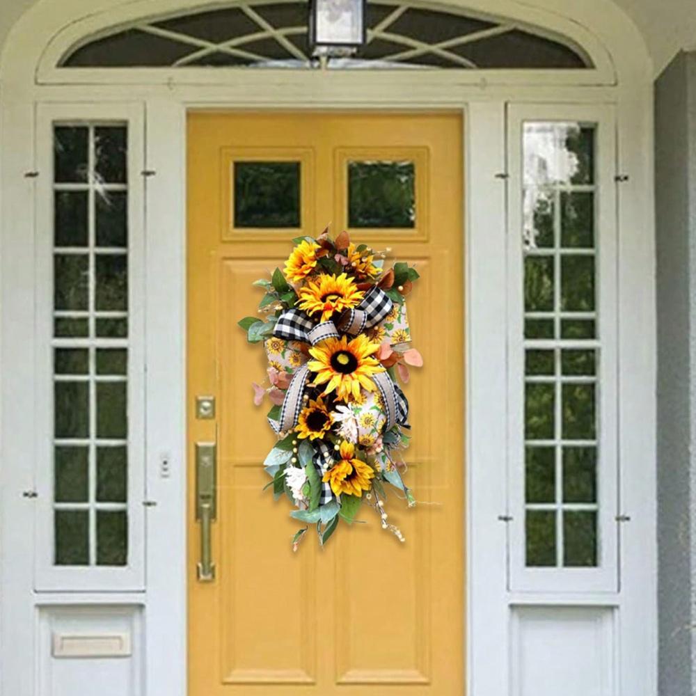 

Венок из слезинок, искусственный венок из подсолнухов, летний поддельный подсолнух, весенний подсолнух, гирлянда, венок для подвешивания на дверь, имитация висячего венка, весенний декор Style 4