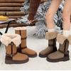 Leather Color Matching Long Tube Snow Shoes Women's Winter Non-slip Two Wear High Tube Boots Velvet Thermal Cotton Shoes