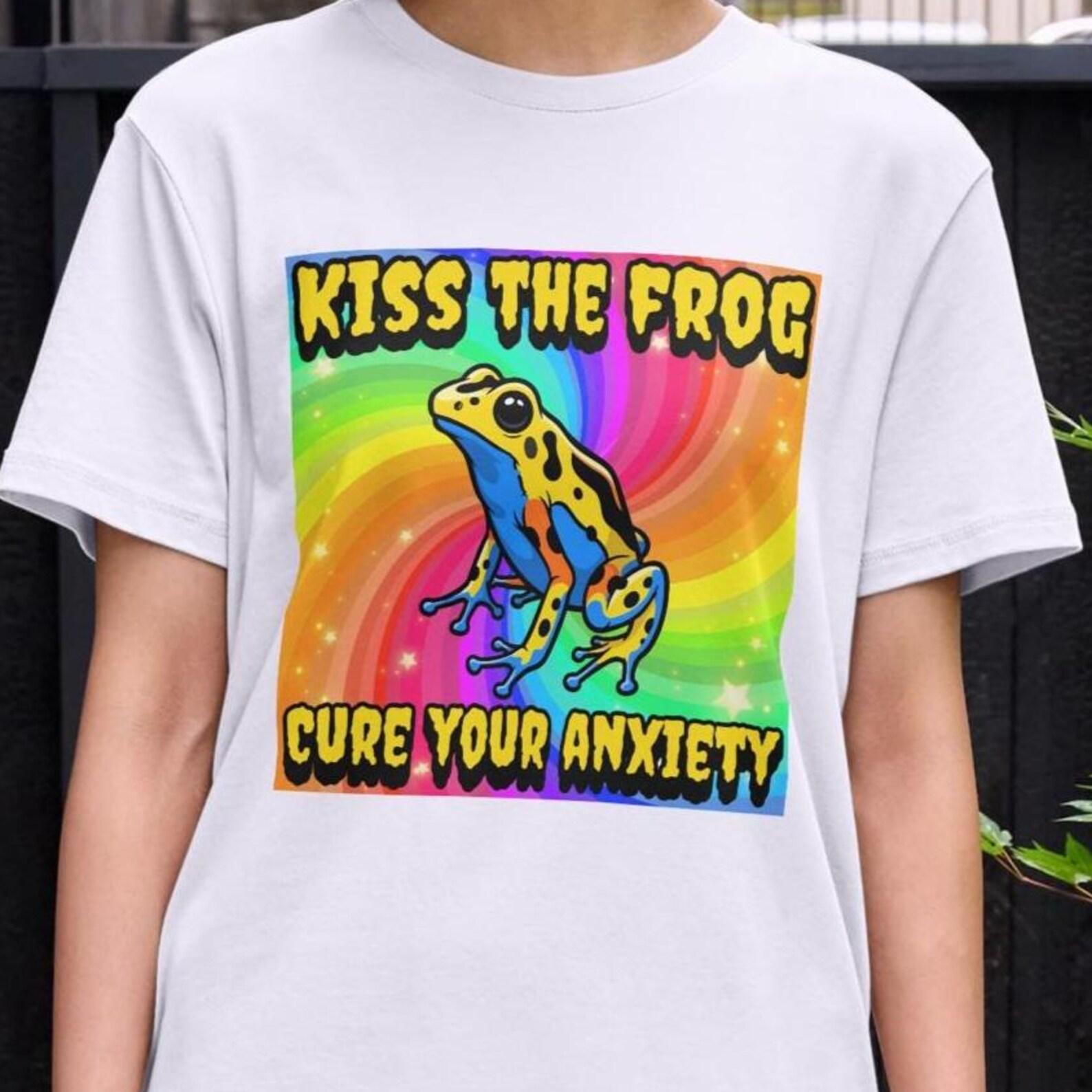 Kiss the Frog Cure Your Anxiety Shirt, Retro Graphic Design, Overthinking, Mental Health, Anxious Person Gift, Depression, Trauma, Meme 4XL