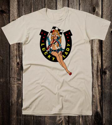Men's T Shirt Hot Rod Novelty Lady Luck 8 Ball Drag Race Racing Lucky Horseshoe