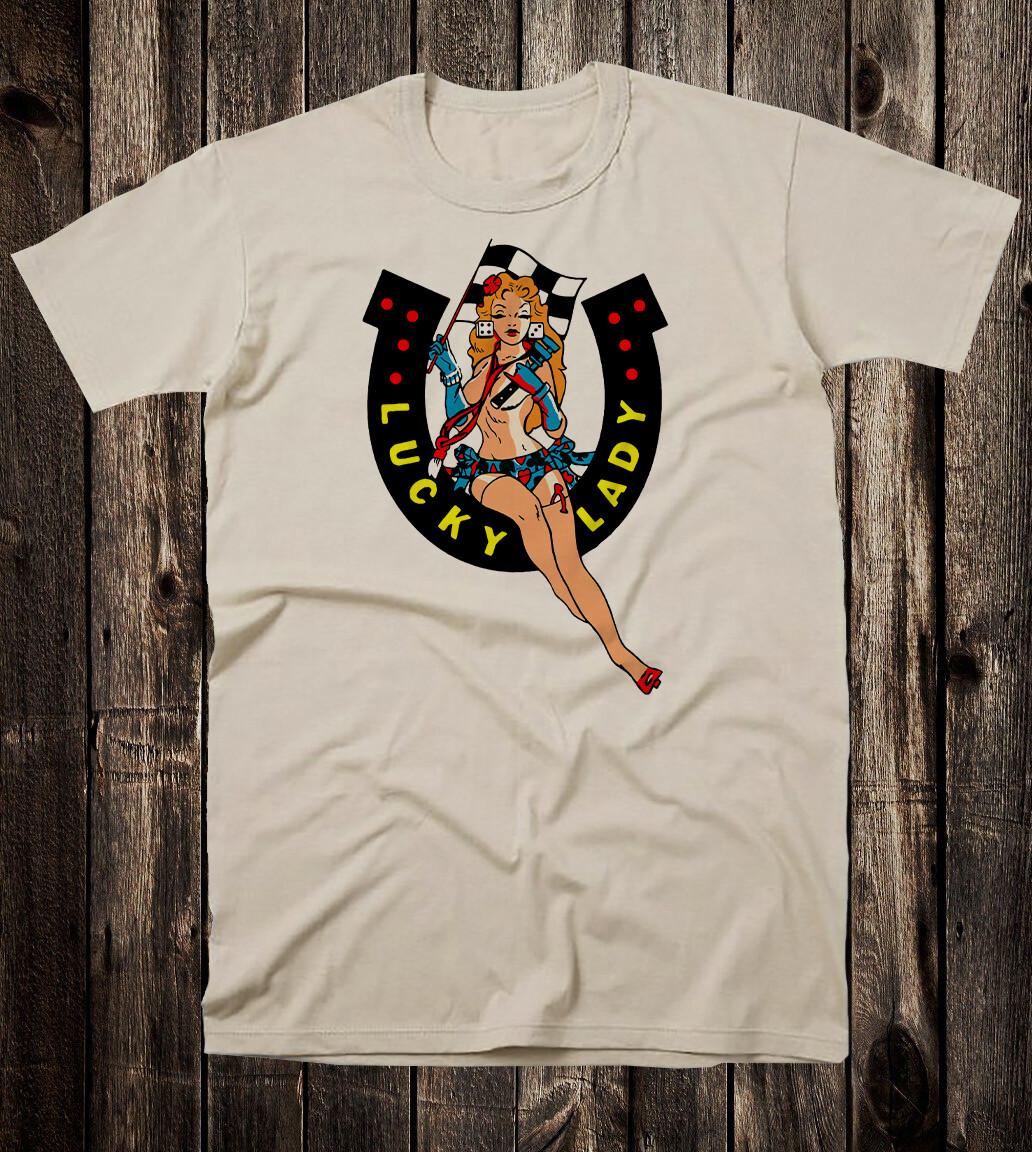 Men s T Shirt Hot Rod Novelty Lady Luck 8 Ball Drag Race Racing Lucky Horseshoe XXL