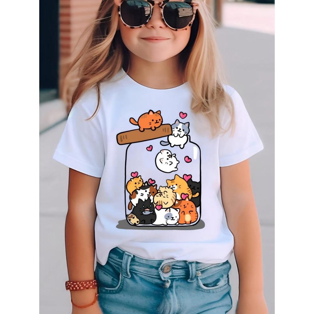 Kids Clothes Summer T-Shirt Cat 3D Printing Tops Casual Short Sleeve Tee Fashion Girl T-Shirts Crew Neck Children's T-Shirt