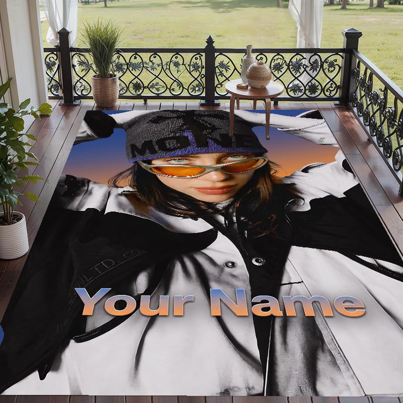 Custom Text Billie Eilish Pattern Floor Rug Soft Indoor Carpet Mat Living Room Bedroom