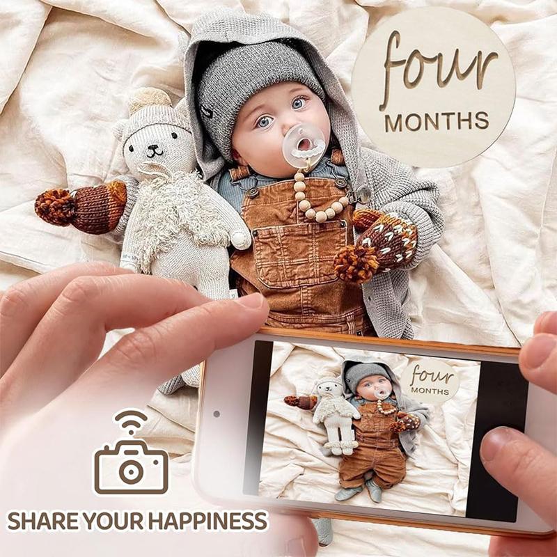 12 Pcs Wooden Baby Monthly Milestone Cards, Baby Monthly Milestones For Newborn Baby Gifts,1-12 Months Wooden Discs