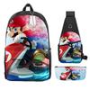 Animation Backpack, Super Mary Primary School Student Print Children'S Backpack Satchel Pencil Case Three-Piece Set