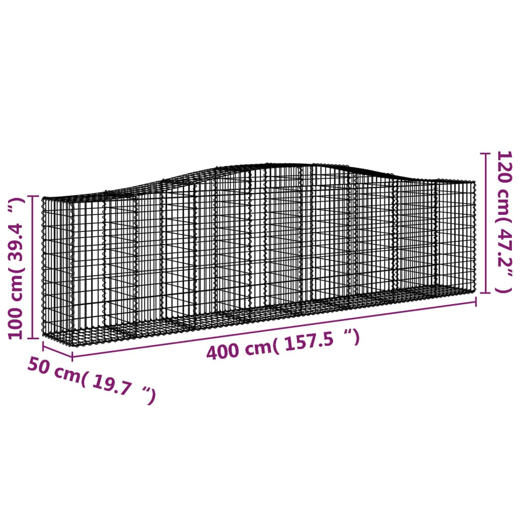 Vidaxl Kosze Gabionowe, 2 Szt, 400X50X100/120 Cm, Galwanizowane Żelazo