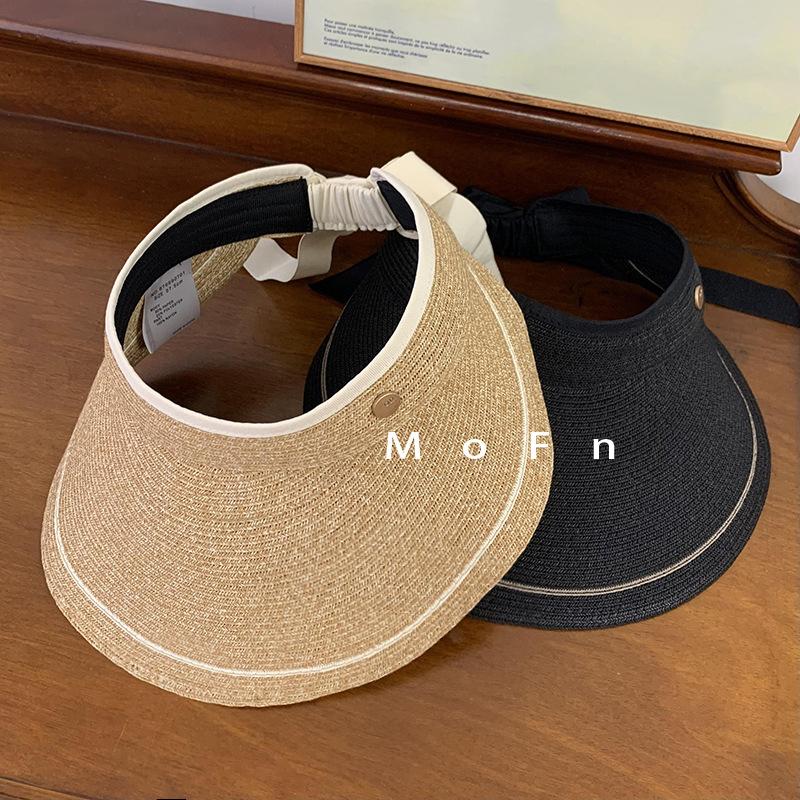 

Soft woven straw hat women s spring and summer elegant bow streamer empty top sun protection big eaves hat travel vacation sun hat Adult average size (56-58cm) хакі