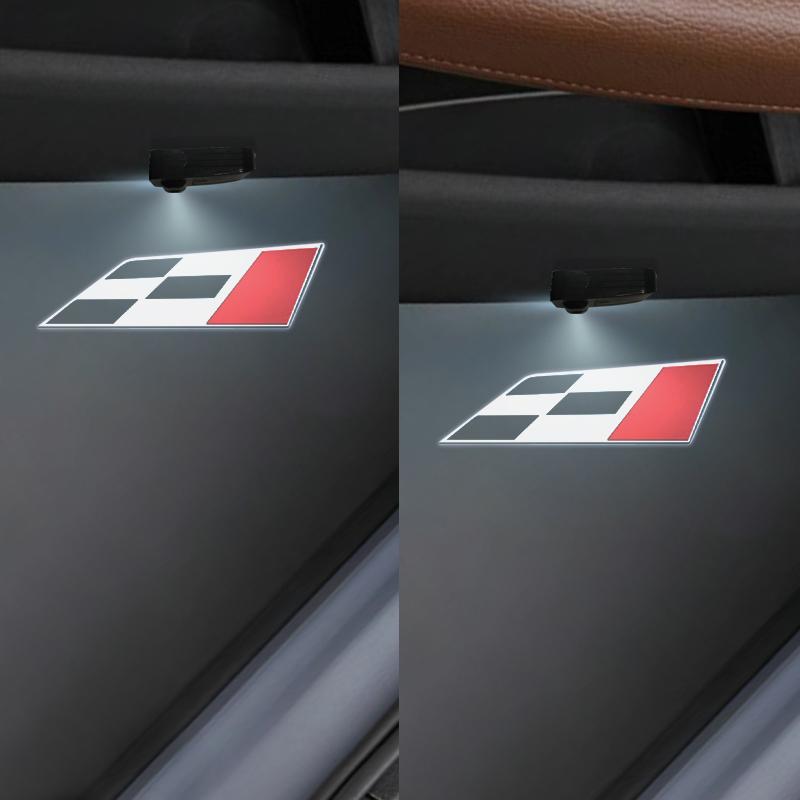 1/2Pcs R Racing Flag Logo Car Door HD LED Lamps Projector Courtesy Welcome Lights For SEAT Cordoba Ibiza Leon Altea Cupra Ateca