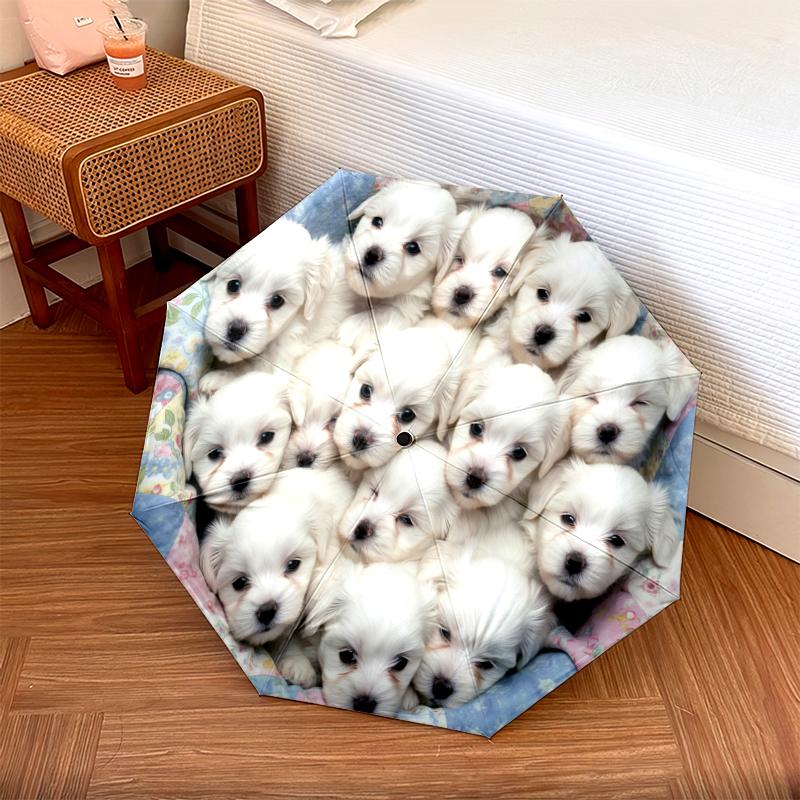 1 PC Automatic Folding Umbrella - Puppies Kittens Pattern, Portable & Foldable Design with 8 Ribs, Christmas Birthday Gifts
