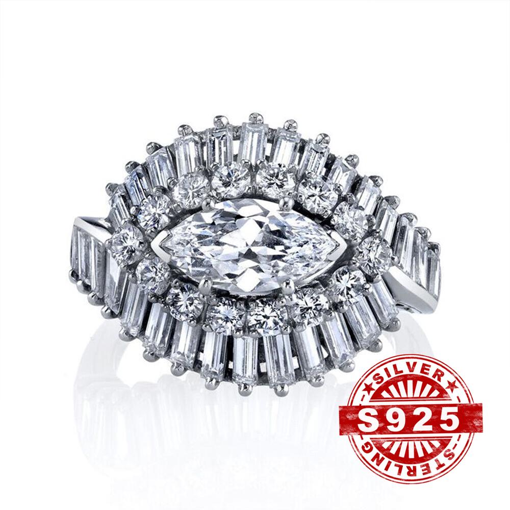 925 Silver Exquisite Diamond Horse Eye Zircon Ring Fashion And Simple Gift For Women's Parties Birthdays And Weddings