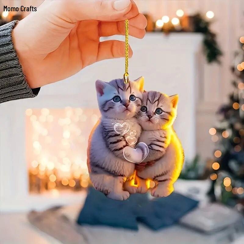 Acrylic Cat Couple Pendant: Car, Backpack, and Keychain Decor Gift