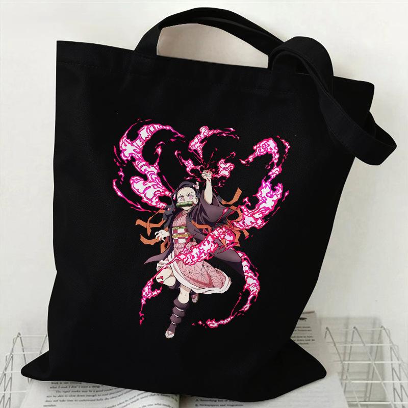 Japan cartoon comicsNezuko Kamado Demon Slayer Printed Shopping Canvas Bag Stylish Shoulder Bag Large Capacity Handbag for Women 7559