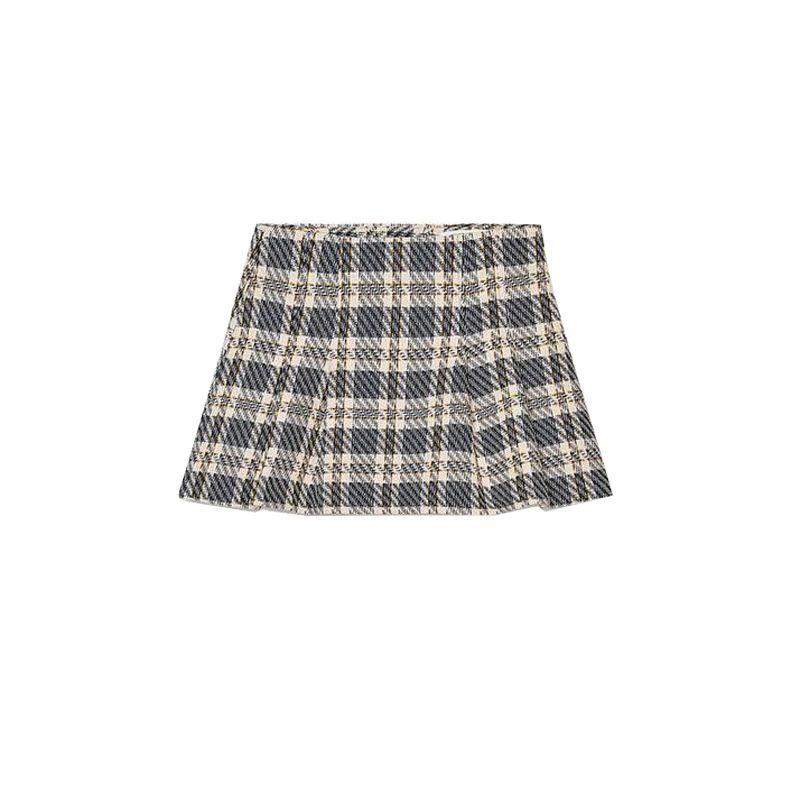 

Plaid Texture round Neck Vest Vest 8574021 Wide Pleat Plaid Texture A- Line Skort 8574022 Blue Skirt L