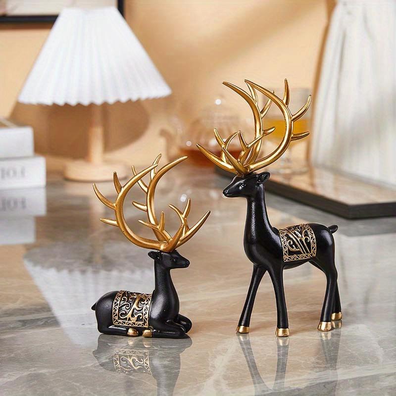 

2pcs/set Reindeer Statue Ornament, Christmas Elk Resin Ornament, Small Reindeer Statue, Nordic Style Sitting and Standing Elk Statue,Christmas Gift,