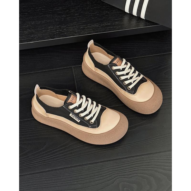 

The first layer of cowhide retro little white shoes women s flat bottom new spring and summer platform single shoes sports and leisure board shoes 35 чёрный